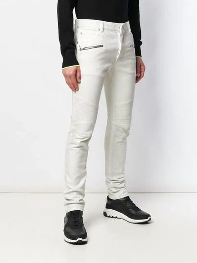 Shop Balmain Skinny Biker Jeans In White