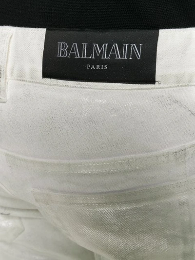 BALMAIN 紧身机车牛仔裤 - 白色
