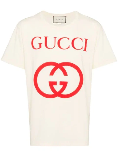 Shop Gucci Interlocking G Logo T-shirt In White