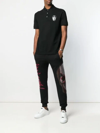 Shop Philipp Plein Skull Embroidered Polo Shirt - Black