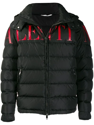 Shop Valentino Logo Down Jacket In Black