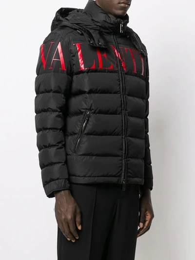 Shop Valentino Logo Down Jacket In Black