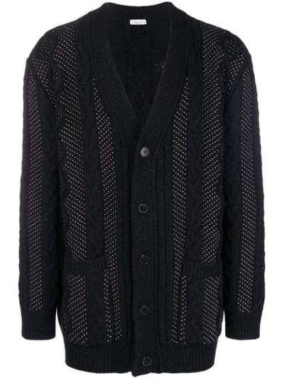 Shop Valentino Microstud Cable Knit Cardigan In 0no-black