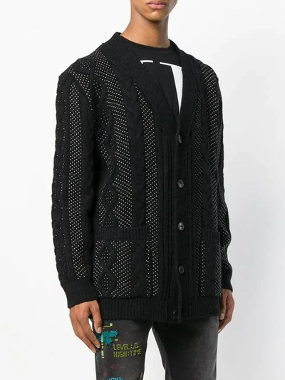 Shop Valentino Microstud Cable Knit Cardigan In 0no-black