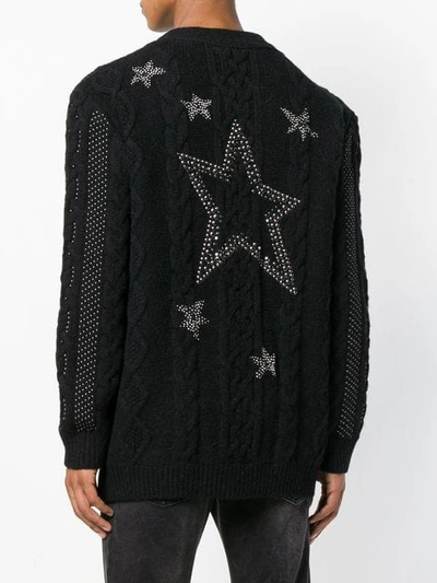 Shop Valentino Microstud Cable Knit Cardigan In 0no-black