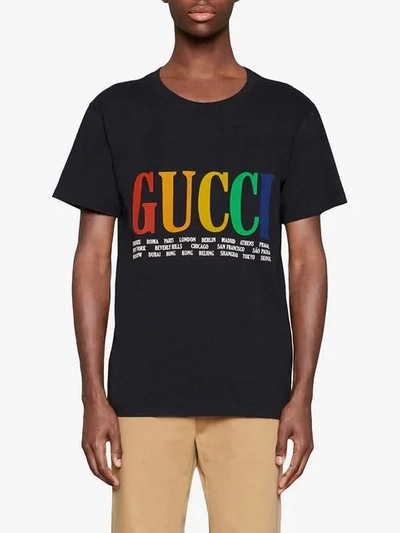 Gucci Multicolor Logo T-shirt In Black | ModeSens