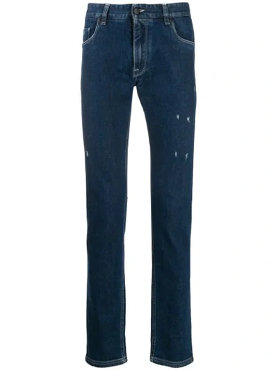 Shop Fendi Diabolic Eyes Slim-fit Jeans In Blue