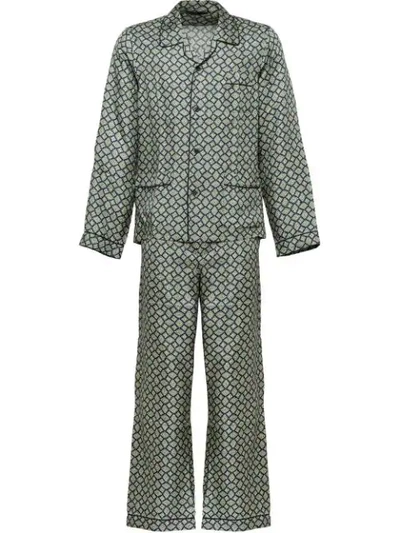 Shop Prada Argyle Print Silk Pajamas - Green