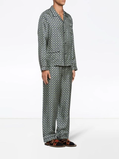 Shop Prada Argyle Print Silk Pajamas - Green