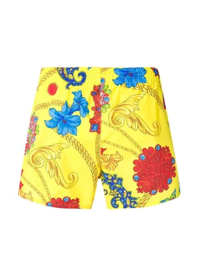 Shop Versace Jewel Print Drawstring Swim Shorts In Yellow