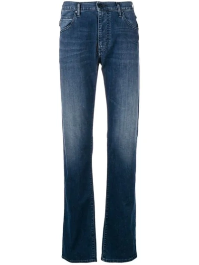 Shop Emporio Armani Light-wash Straight Leg Jeans In Blue
