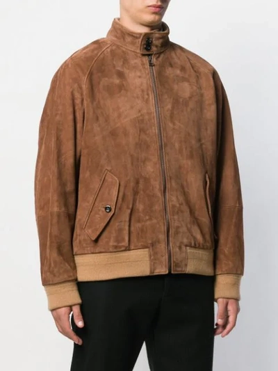 Shop Gucci Zipped Suede Jacket - Brown