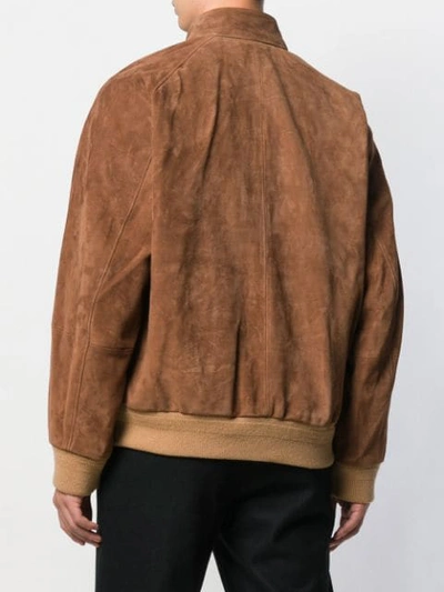 Shop Gucci Zipped Suede Jacket - Brown