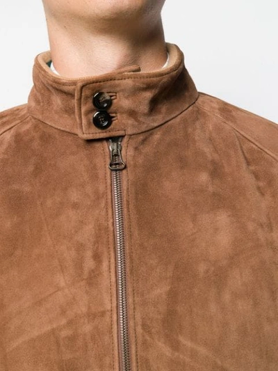Shop Gucci Zipped Suede Jacket - Brown