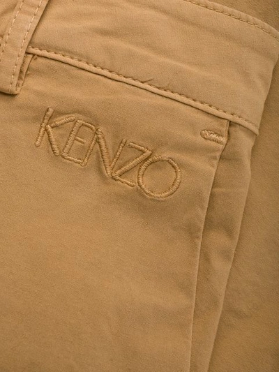 Shop Kenzo Embroidered Logo Chino Shorts In Neutrals