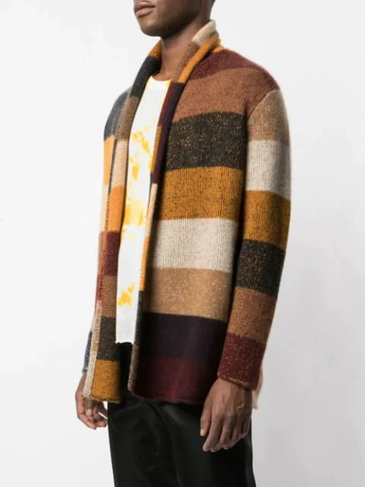 Shop The Elder Statesman Striped Cardigan In Brown