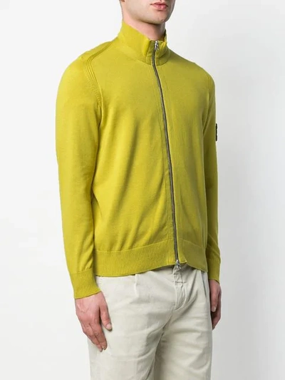 Shop Stone Island Logo Patch Zipped Cardigan In Green