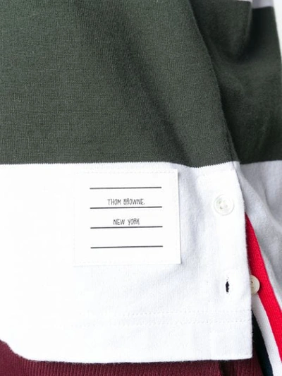 THOM BROWNE 4 条纹橄榄球条纹宽松 POLO 衫 - 绿色