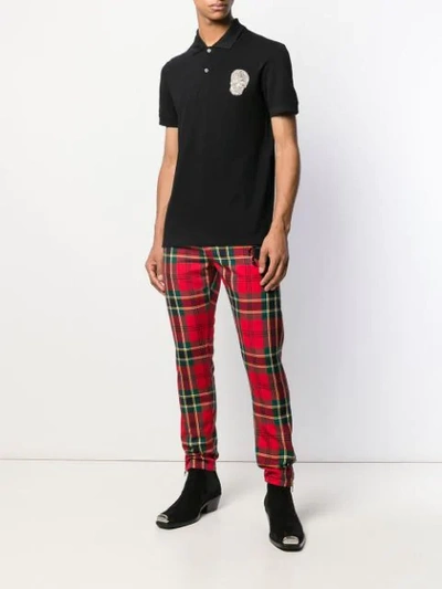 Shop Alexander Mcqueen Embroidered Bug Tartan Trousers In Red