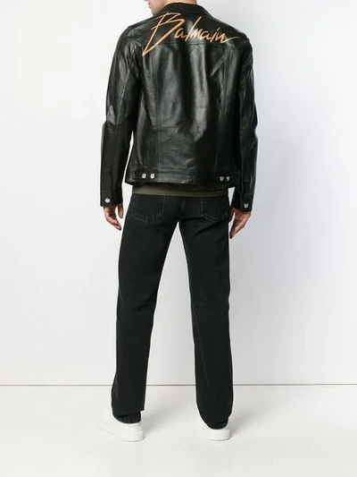 Shop Balmain Signature Logo Biker Jacket In Black