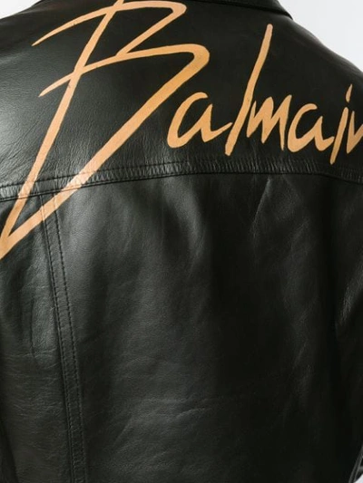 Shop Balmain Signature Logo Biker Jacket In Black
