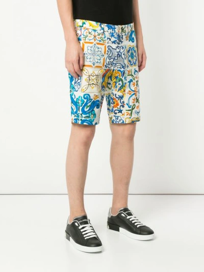 Shop Dolce & Gabbana Sicilian Print Fitted Shorts In White