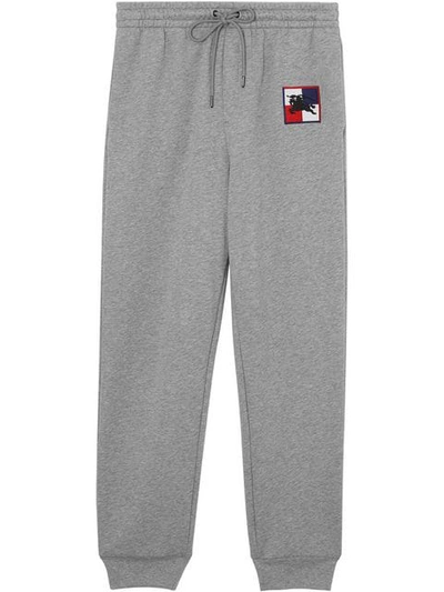 Shop Burberry Chequer Ekd Cotton Trackpants In Grey