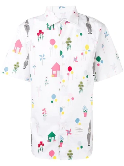 Shop Thom Browne Gnome Print Polo Collar Shirt In White