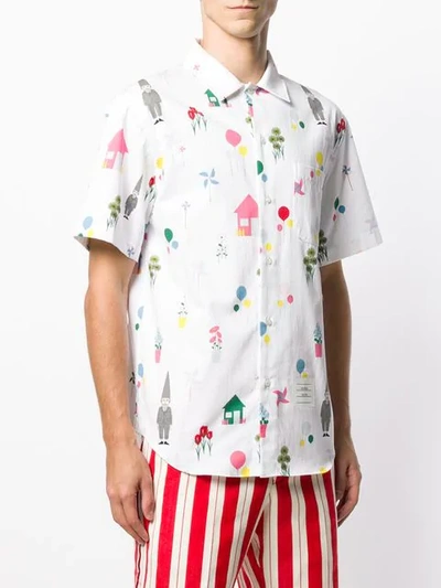 Shop Thom Browne Gnome Print Polo Collar Shirt In White