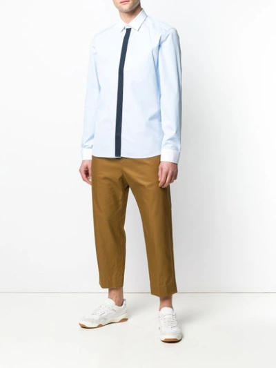 Shop Kenzo Contrast-placket Fitted Shirt - Blue