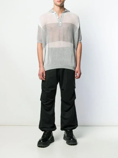 Shop Raf Simons Mesh Knit Polo Shirt In Grey