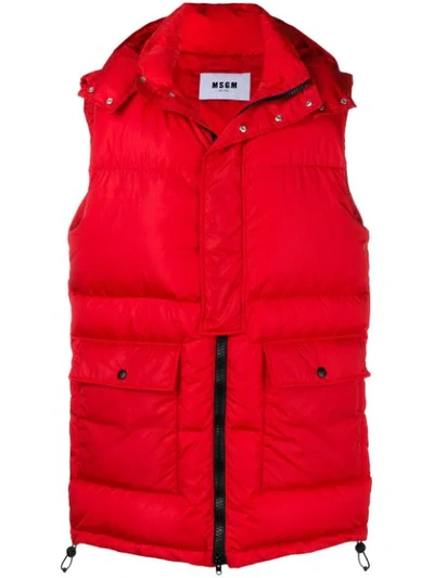 Shop Msgm Long Length Padded Gilet In Red