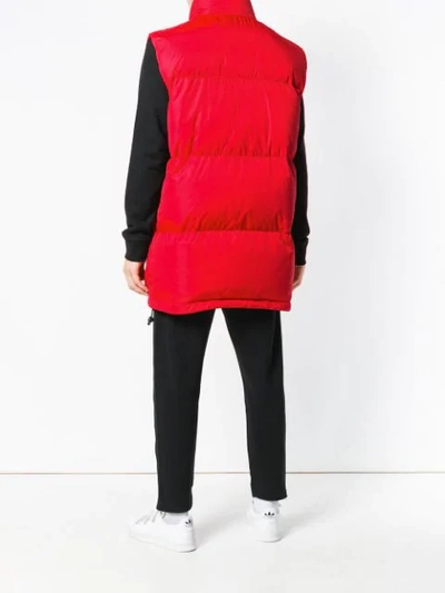 Shop Msgm Long Length Padded Gilet In Red