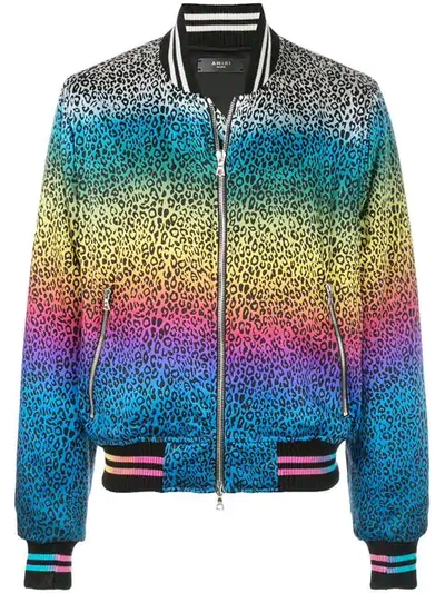Shop Amiri Leopard Rainbow Bomber Jacket In Multi