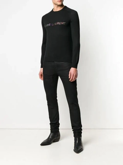 Shop Saint Laurent Beaded Logo Embroidery Sweater In Black