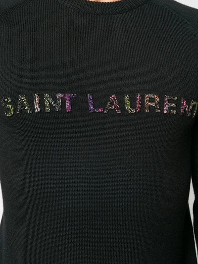 Shop Saint Laurent Beaded Logo Embroidery Sweater In Black