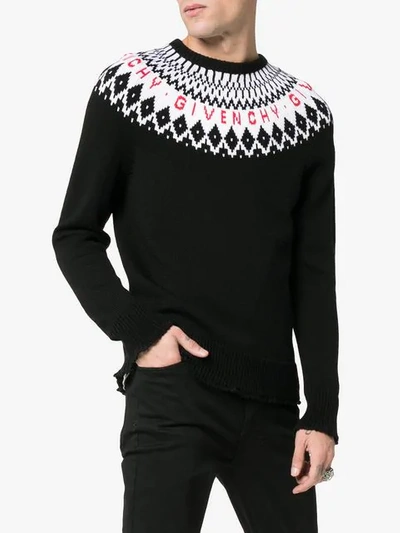 Shop Givenchy Fair Isle Logo Sweater In Black
