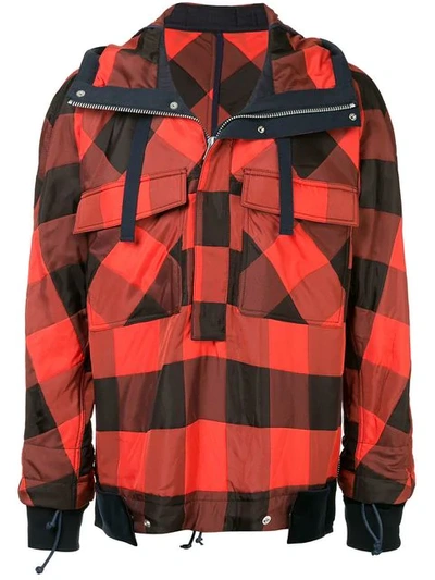 Shop Sacai Check Pullover Jacket In Red