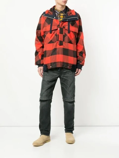 Shop Sacai Check Pullover Jacket In Red
