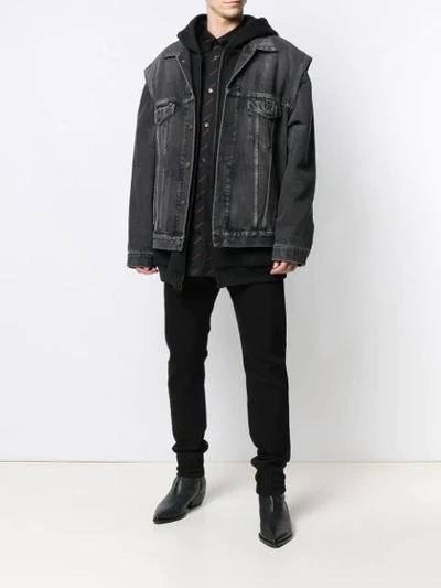 Shop Balenciaga Twinset Hoodie Denim Jacket In Black