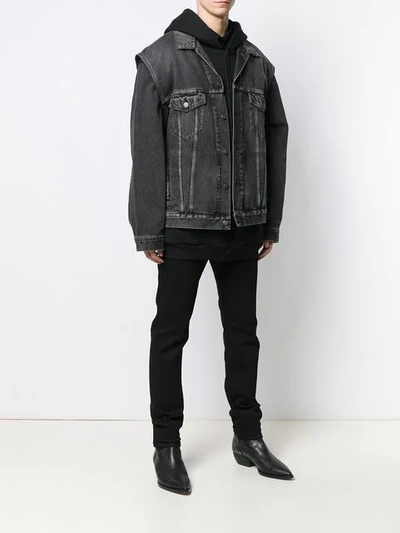 Shop Balenciaga Twinset Hoodie Denim Jacket In Black
