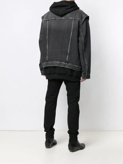 Shop Balenciaga Twinset Hoodie Denim Jacket In Black