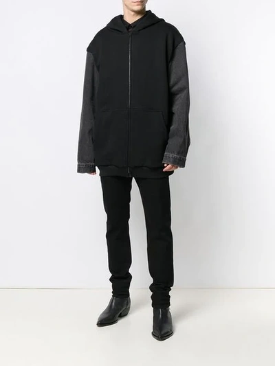 Shop Balenciaga Twinset Hoodie Denim Jacket In Black