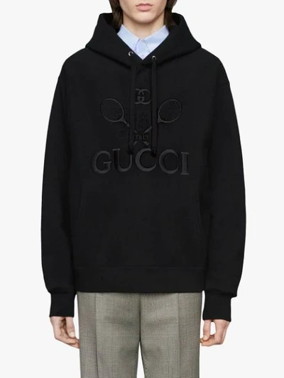 Shop Gucci Hooded Sweatshirt With  Tennis In Black