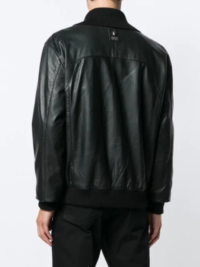 Shop Cavalli Class Leather Bomber Jacket In Black