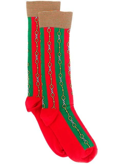 Shop Gucci Horsebit Web Stripe Socks In Green