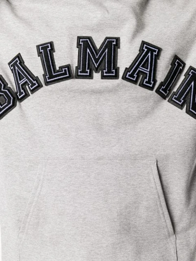 Shop Balmain Logo Hoodie In 170 Light Grey