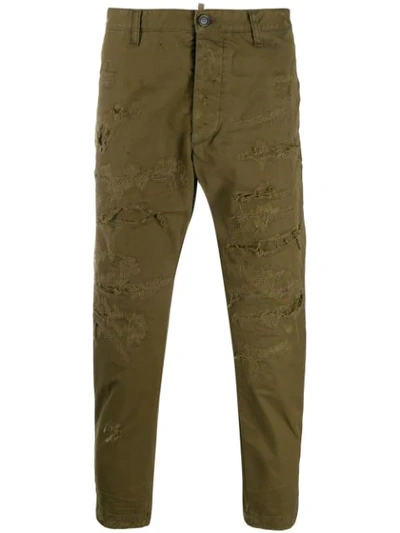 Shop Dsquared2 Distressed Cargo Trousers In Green