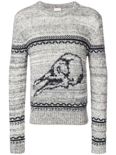 Shop Saint Laurent Bird Knit Jumper In Grey