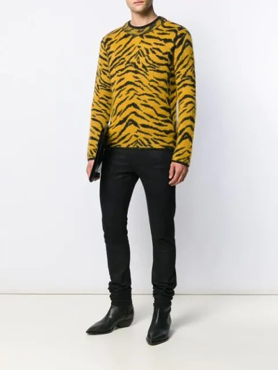 Shop Saint Laurent Zebra Intarsia Jumper In Yellow